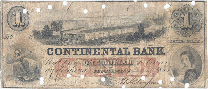 1863, 1 Dollar - punch cancellation - Providence, Rhode Island - SUA