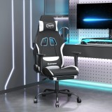 VidaXL Scaun de gaming cu masaj/suport picioare, negru și alb, textil