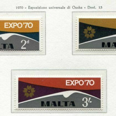 MALTA 1970 EVENIMENT , EXPO OSAKA SERIE COMPLETA NESTAMPILATA
