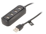 Hub USB A cu 4 socluri, USB 2.0, negru, 480Mbps