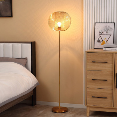 HOMCOM Lampă de podea modernă din metal cu abajur cu design sferic, E27 40W, Ф35x150cm &amp;ndash; auriu foto