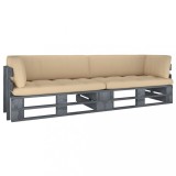 vidaXL Canapea din paleți cu 2 locuri, cu perne, gri, lemn pin tratat 3066628