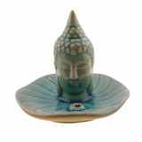 Suport din ceramica pentru ardere betisoare parfumate capul lui buddha albastru 11cm ar114, Stonemania Bijou