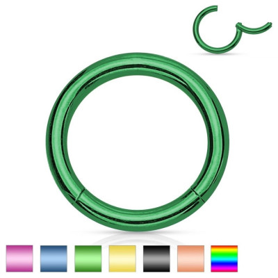 Piercing pentru nas sau ureche din oțel 316L, cerc simplu strălucitor, 1 mm - Grosime x diametru: 1 mm x 10 mm, Culoare Piercing: Verde foto