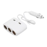 Adaptor bricheta auto triplu 12/24V cu 2 porturi USB, alb