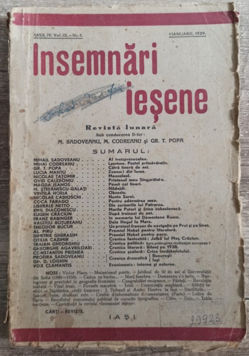 Insemnari iesene// 1 ianuarie 1939