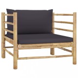 Canapea Gradina Bambus, Perne Gri Inchis 70x70x60cm, Exterior, Terasa, Relaxare