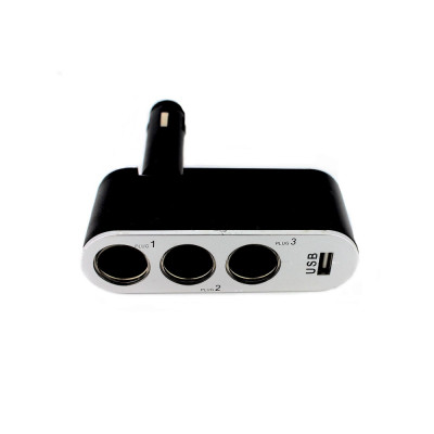 Distribuitor cu 3 pini care poate fi conectat la priza de brichetă + conexiune USB 1A -70 W foto