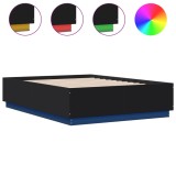 Cumpara ieftin Cadru de pat cu lumini LED, negru, 135x190 cm, lemn prelucrat