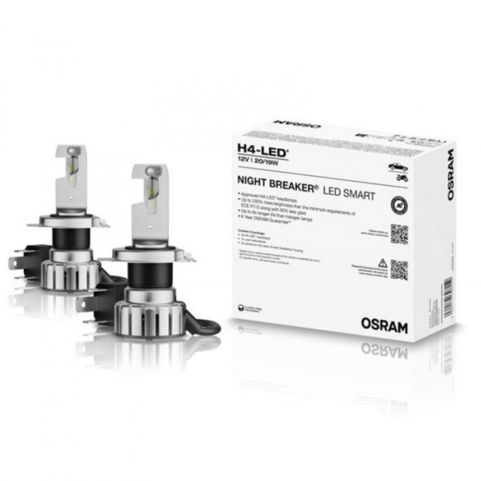 Set 2 H4 Osram Night Breaker Smart LED omologare RAR Street Legal +330% cutie service