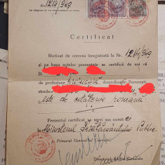 Certificat de dovada cetatenie, eliberat de Primaria Municipiului Bucuresti,1949