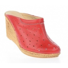 Saboti dama rosii de vara din piele naturala cu perforatii - TEA2ROSU