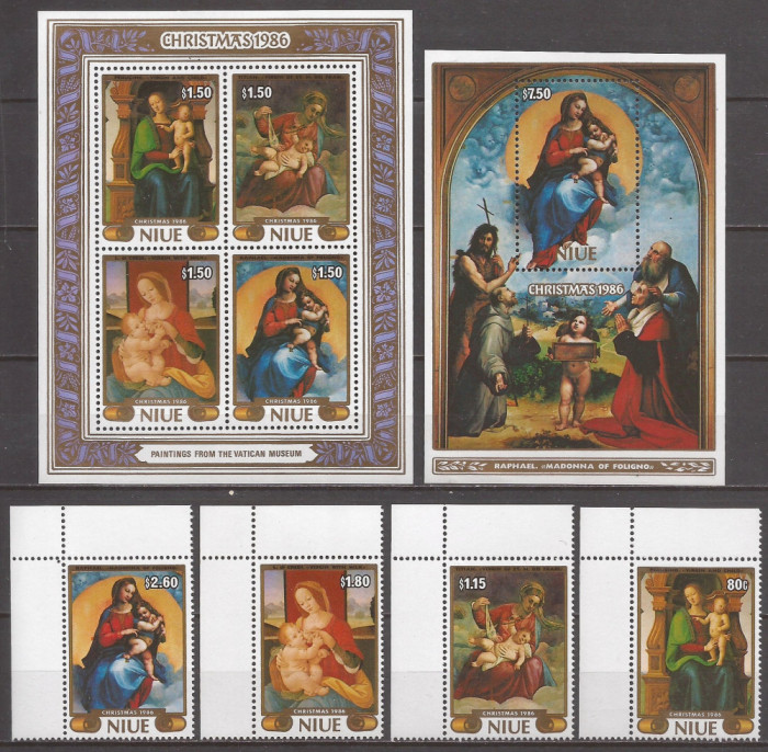 NIUE 1986 PICTURA CRACIUN (serie + colita + bloc dt.) MNH