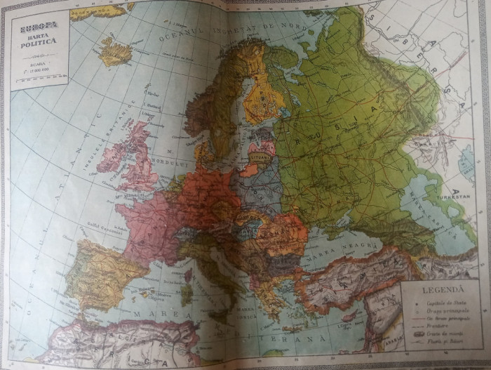 Hărți interbelice, lot 3 planse, Europa, Atlas G-ral. C. Teodorescu, ediția 1928