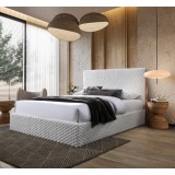 Pat tapitat Nordic cu stofa bucla, 160x200, cu somiera metalica rabatabila si spatiu de depozitare, culoare Bej