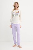 United Colors of Benetton set de pijama de bumbac x DISNEY culoarea bej, bumbac, 3VD03P03E