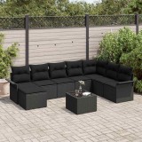 Cumpara ieftin Set de canapele pentru grădină cu pernă 9 pcs Negru Rattan poli