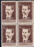 ROMANIA 1956 LP 416 - 20 DE ANI DE LA MOARTEA LUI MAXIM GORKI BLOC 4 TIMBRE MNH