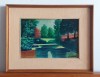 Parcul cu iaz - pictura in ulei semnata, tablou inramat 44x34cm, Peisaje, Altul