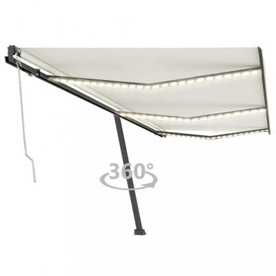 vidaXL Copertină automată cu LED &amp;amp; senzor v&amp;acirc;nt, crem, 600x300 cm 3069812 foto