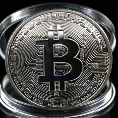 Moneda de colectie Bitcoin, argintie