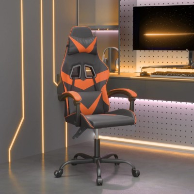 Scaun de gaming pivotant, negru și portocaliu, piele ecologică foto