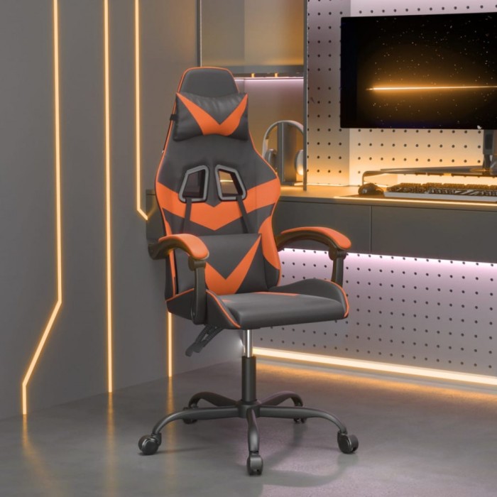 Scaun de gaming pivotant, negru și portocaliu, piele ecologică