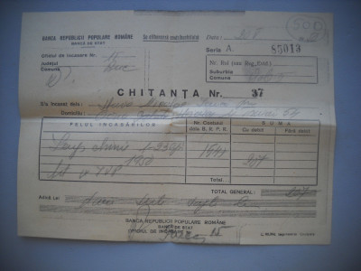 HOPCT DOCUMENT VECHI NR 500 BANCA DE STAT RPR -CHITANTA 1950 BUCURESTI foto