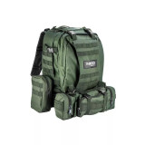 Ghiozdan/rucsac turistic, 4 in 1, model Survival, verde inchis, NEO