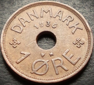 Moneda istorica 1 ORE - DANEMARCA, anul 1936 * cod 4532 A foto