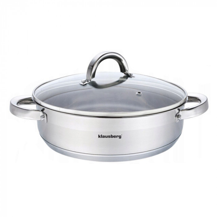 Oala din inox cu capac din sticla, 24cm,Fund termic multistrat, 3.5l Klausberg