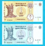 Moldova SET 2x (p#21+21A) 1+5 Lei 2015 UNC 'Dorin Drăguțanu'; (ROG CITITI DETALIILE!)