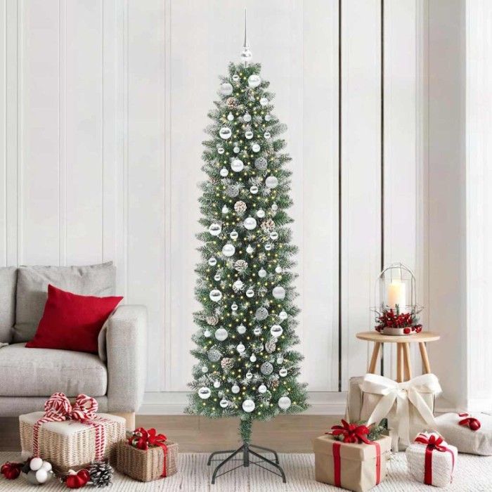 vidaXL Copac Artificial Slăb de Crăciun cu 300 LED Verde și alb 210 cm 3395310