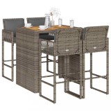 Set mobilier bar de grădină, cu perne, 5 piese, gri, poliratan