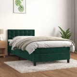 vidaXL Pat box spring cu saltea, verde &icirc;nchis, 90x200 cm, catifea 3141524