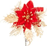 Floare decorativa Craciun poinsettia rosie cu auriu 13 cm MagicHome