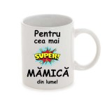 Cana alba personalizata &bdquo;Super mama&rdquo;, INOVATIX&reg;. 330ml