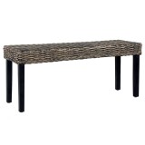 Cumpara ieftin Bancă, negru, 110 cm, ratan kubu și lemn masiv de mahon