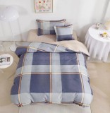 Lenjerie De Pat Yoro Xc042, Bumbac, 4 Piese, Cu Elastic, Albastru, Bej