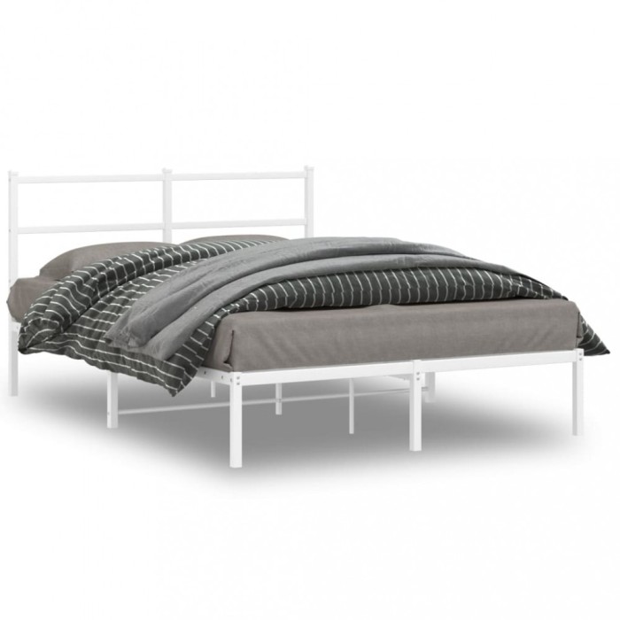vidaXL Cadru de pat metalic cu tăblie, alb, 135x190 cm 355413