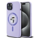 Husa pentru iPhone 15 - Karl Lagerfeld Silicone Ring MagSafe (KLHMP15SSCMKCRHU) - Purple Karl&amp;Choupette Heads