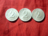 3 Monede 2 grosi Austria 1952 , &#039;54 , &#039;57 , aluminiu , cal. F.Buna, Europa