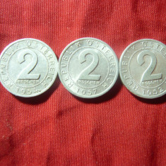 3 Monede 2 grosi Austria 1952 , '54 , '57 , aluminiu , cal. F.Buna
