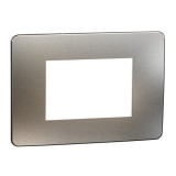 Placa ornament, Unica Studio Metal, 3 module, alb aluminiu sau alb, Schneider