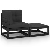 Gossi set mobilier gradina cu perne, 2 piese, negru, lemn masiv pin