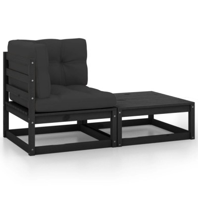 Gossi set mobilier gradina cu perne, 2 piese, negru, lemn masiv pin foto