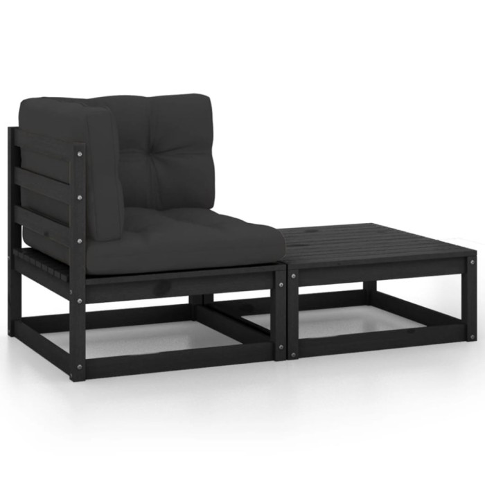 Gossi set mobilier gradina cu perne, 2 piese, negru, lemn masiv pin