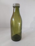 Sticla pentru lapte, cu dop, veche, vintage, anii 80, 1 l, din vremea comunista, colectie, I.I.C. Laptelui Maramures