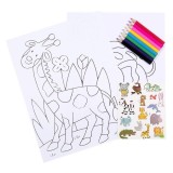 Set &quot;Vad si Desenez&quot; cu Animalute Autocolante, 10 coli de desenat si 8 creioane colorate, 20.5x26.5cm