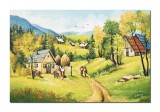 Cumpara ieftin Tablou peisaj de la munte GIGANT pictat manual, Plaiuri mioritice, 120x80cm ulei pe panza, Constatin Feraru